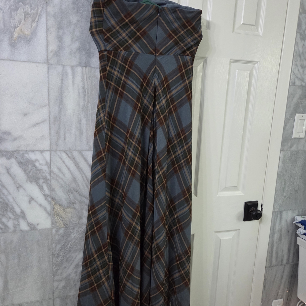Ralph Lauren Strapless Plaid Dress - Gray and Brown
